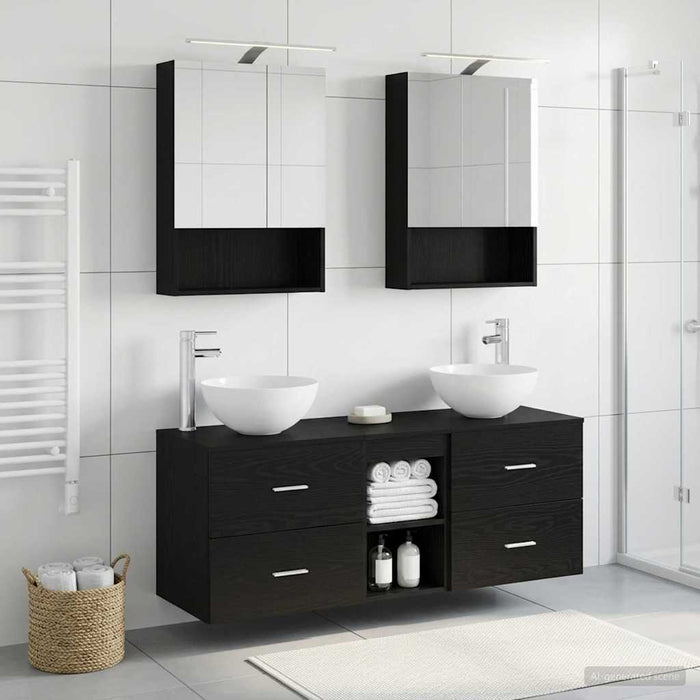 Set de mobilier pentru baie 5 pcs Stejar Negru WALTI