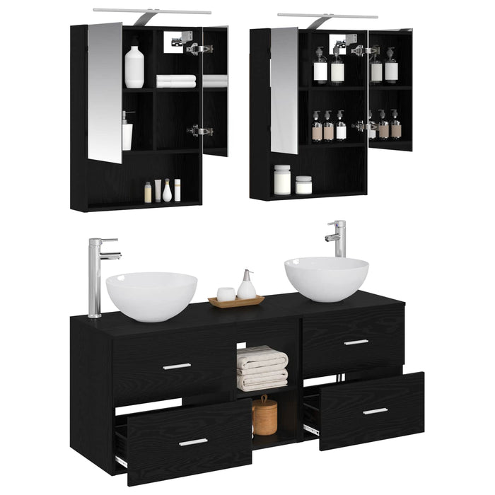 Set de mobilier pentru baie 5 pcs Stejar Negru WALTI