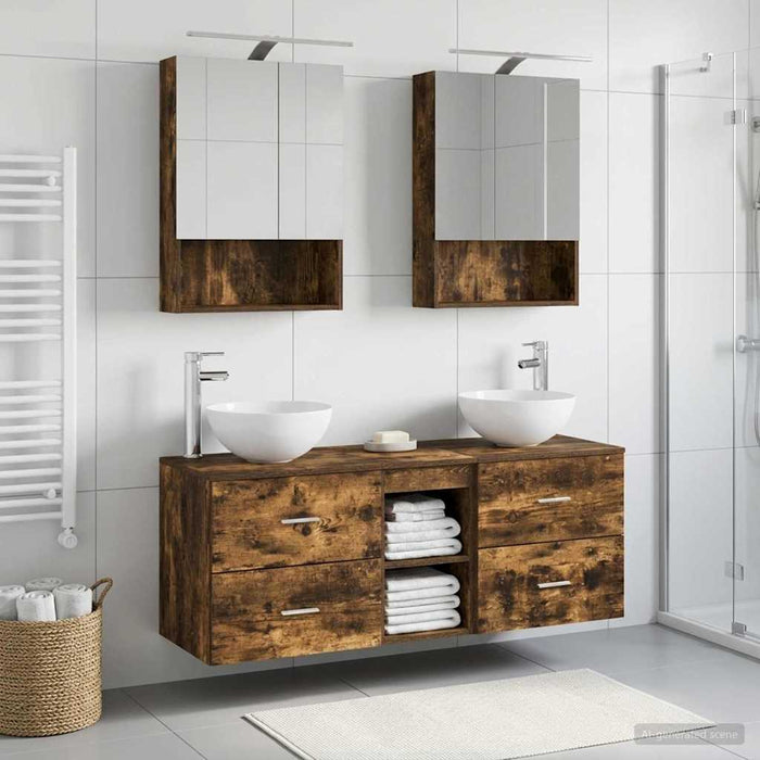 Set de mobilier pentru baie 5 pcs Stejar fumuriu WALTI