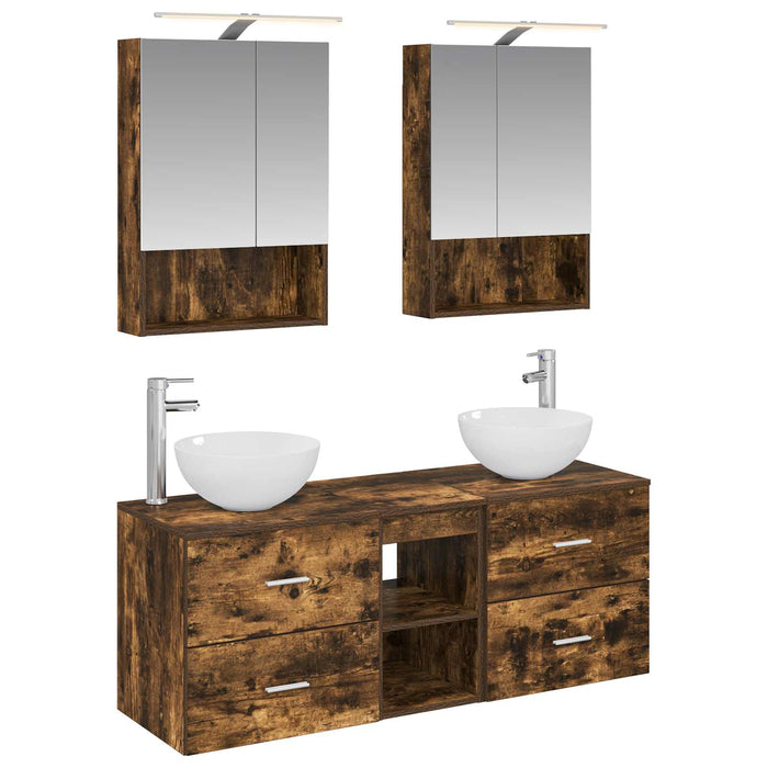 Set de mobilier pentru baie 5 pcs Stejar fumuriu WALTI