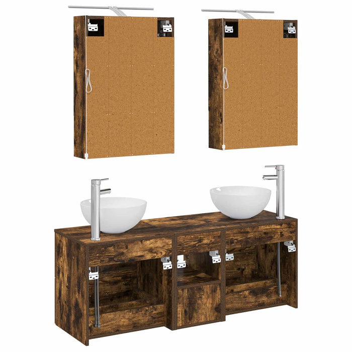 Set de mobilier pentru baie 5 pcs Stejar fumuriu WALTI