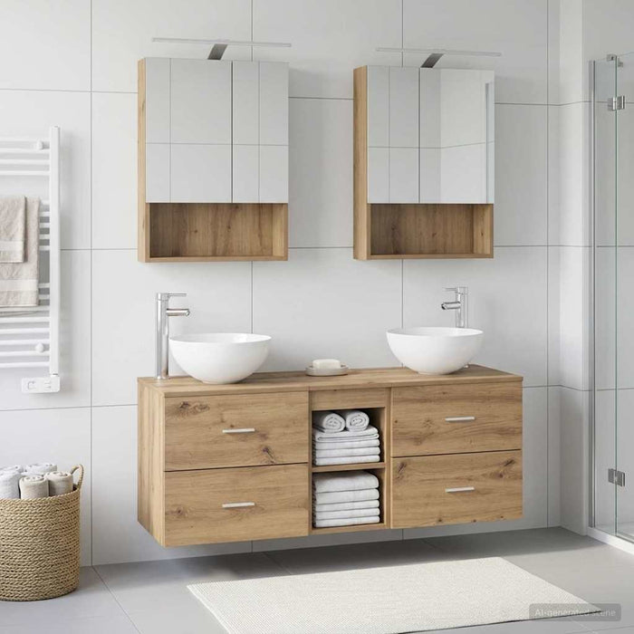 Set de mobilier pentru baie 5 pcs Stejar Artizanal WALTI
