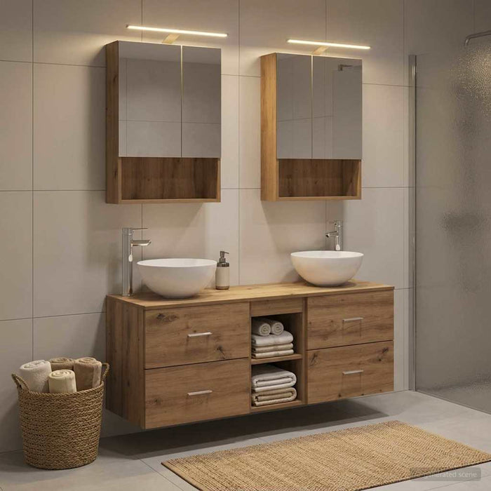 Set de mobilier pentru baie 5 pcs Stejar Artizanal WALTI