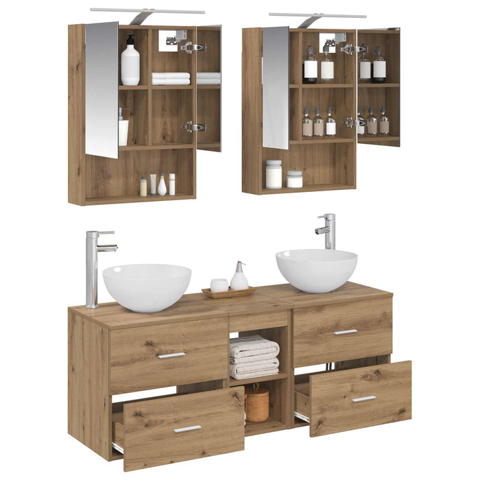 Set de mobilier pentru baie 5 pcs Stejar Artizanal WALTI