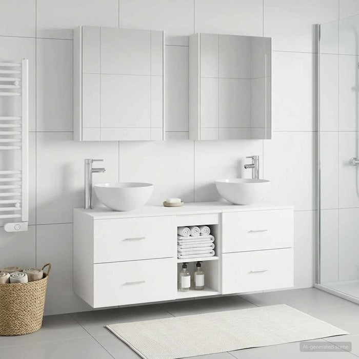 Set de mobilier pentru baie 5 pcs Alb Lemn prelucrat și sticlă WALTI