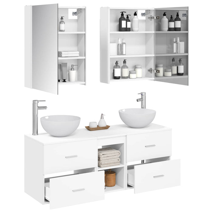 Set de mobilier pentru baie 5 pcs Alb Lemn prelucrat și sticlă WALTI