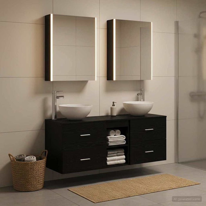 Set de mobilier pentru baie 5 pcs Stejar Negru WALTI
