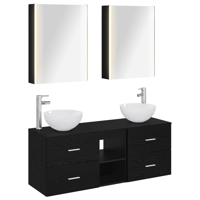Set de mobilier pentru baie 5 pcs Stejar Negru WALTI