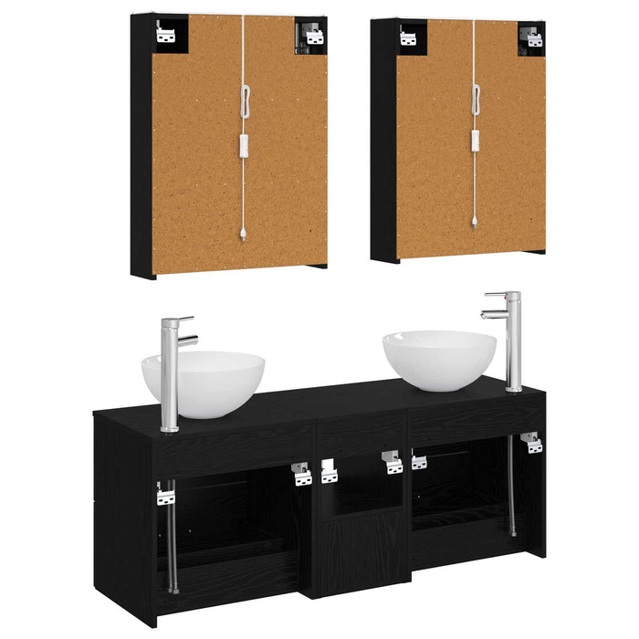 Set de mobilier pentru baie 5 pcs Stejar Negru WALTI