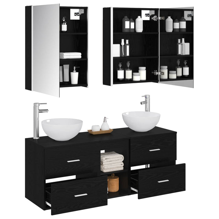 Set de mobilier pentru baie 5 pcs Stejar Negru WALTI