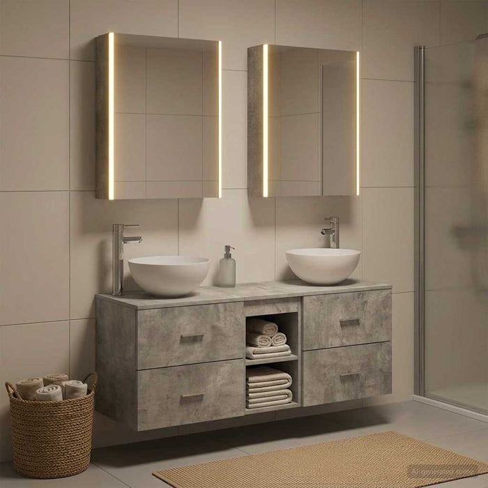 Set de mobilier pentru baie 5 buc. Gri Beton WALTI
