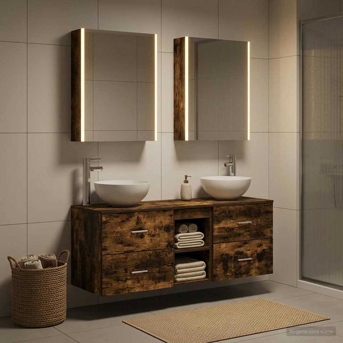 Set de mobilier pentru baie 5 buc. Stejar fumuriu WALTI