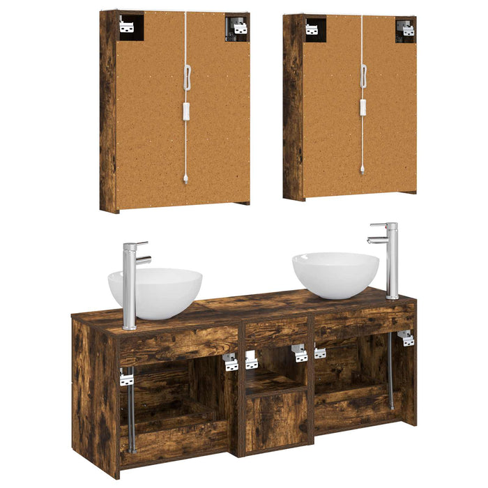 Set de mobilier pentru baie 5 pcs Stejar fumuriu WALTI