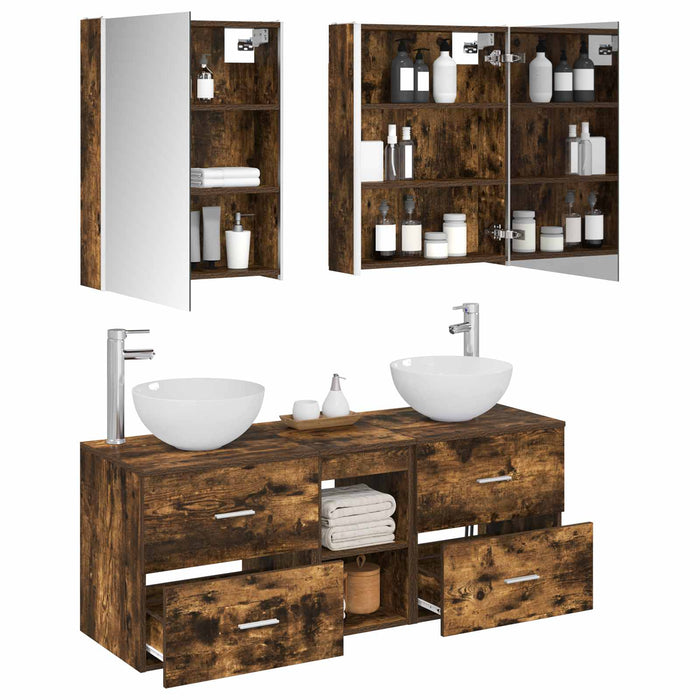 Set de mobilier pentru baie 5 pcs Stejar fumuriu WALTI