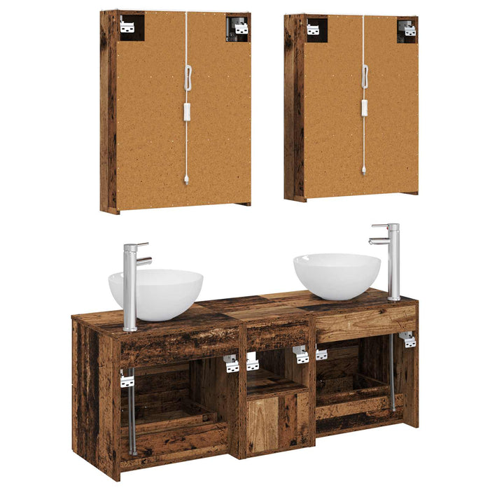 Set de mobilier pentru baie 5 pcs Lemn vechi WALTI