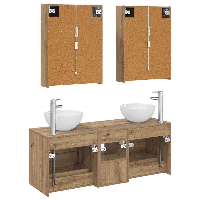 Set de mobilier pentru baie 5 pcs Stejar Artizanal WALTI
