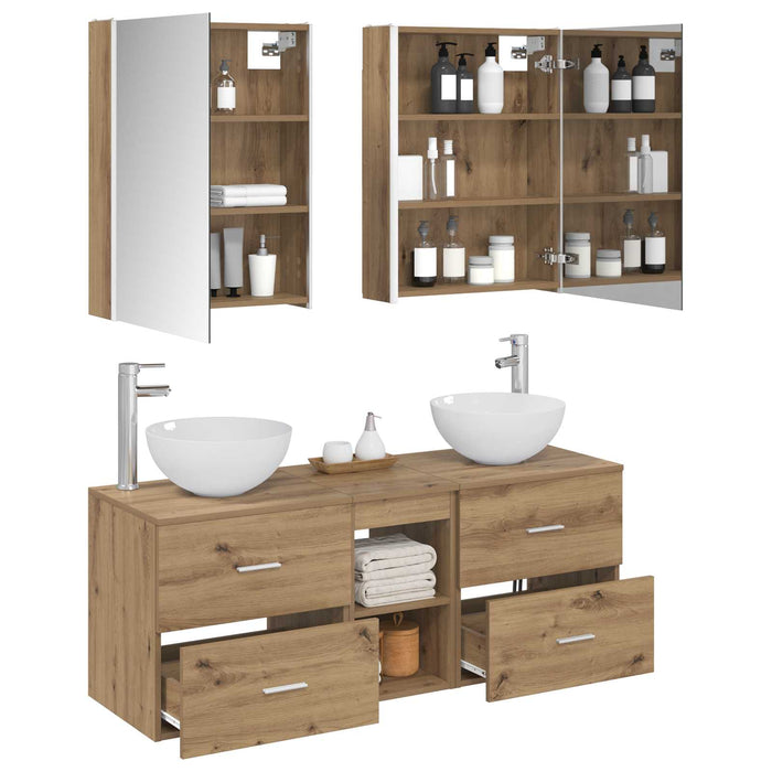 Set de mobilier pentru baie 5 pcs Stejar Artizanal WALTI