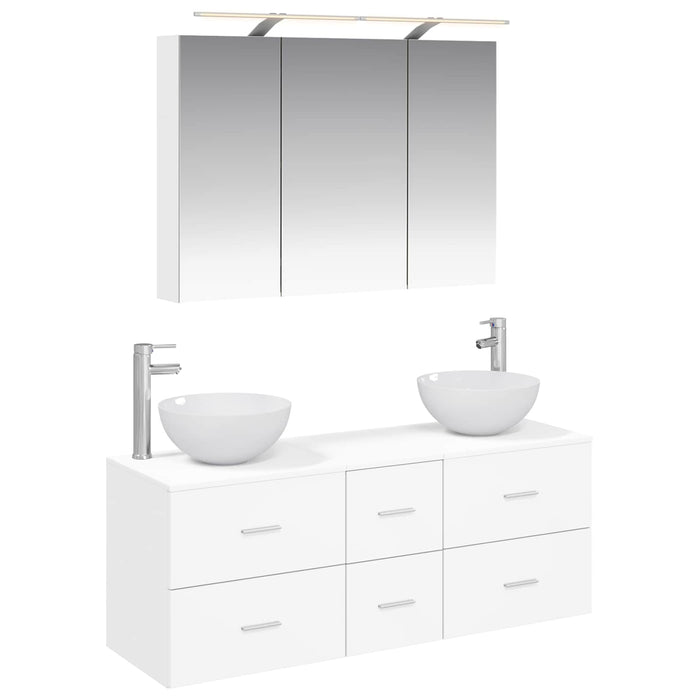 Set de mobilier pentru baie 4 pcs Alb Lemn prelucrat și sticlă WALTI