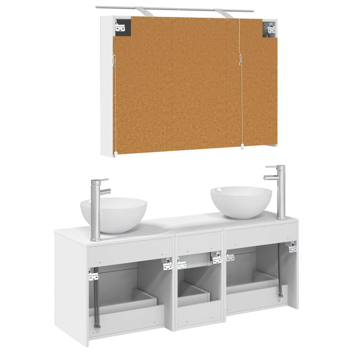 Set de mobilier pentru baie 4 pcs Alb Lemn prelucrat și sticlă WALTI