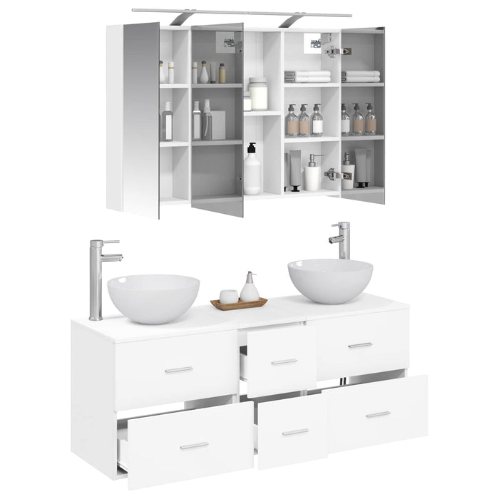 Set de mobilier pentru baie 4 pcs Alb Lemn prelucrat și sticlă WALTI