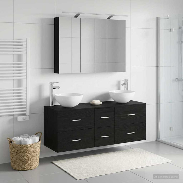 Set de mobilier pentru baie 4 pcs Stejar Negru WALTI