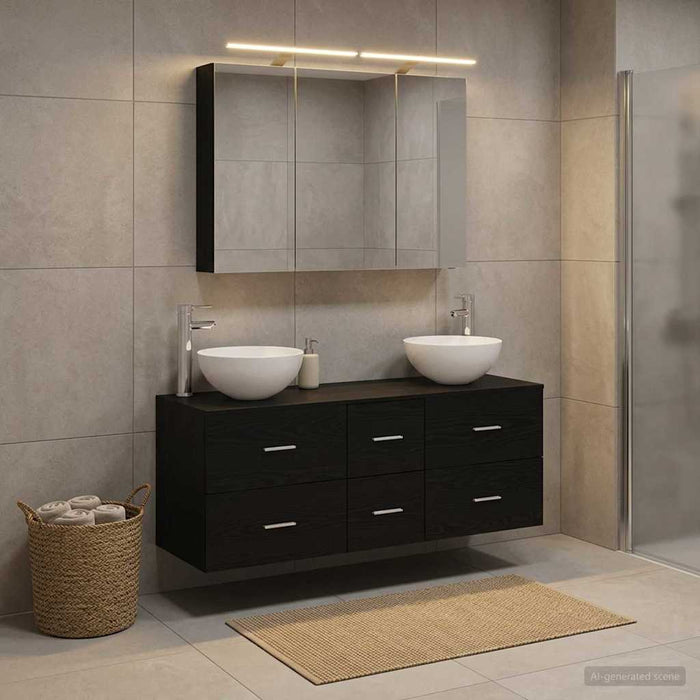Set de mobilier pentru baie 4 pcs Stejar Negru WALTI