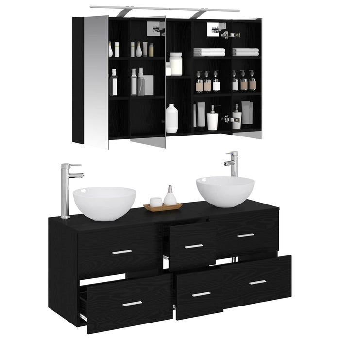 Set de mobilier pentru baie 4 pcs Stejar Negru WALTI