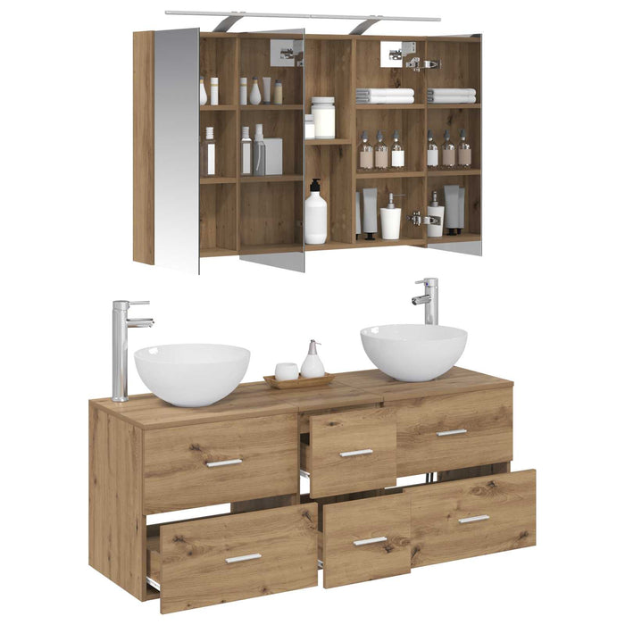 Set de mobilier pentru baie 4 pcs Stejar Artizanal WALTI