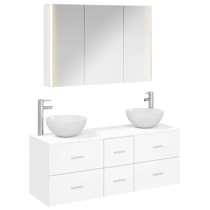 Set de mobilier pentru baie 4 pcs Alb Lemn prelucrat și sticlă WALTI