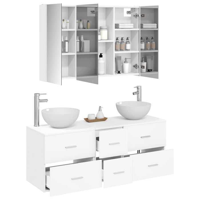 Set de mobilier pentru baie 4 pcs Alb Lemn prelucrat și sticlă WALTI