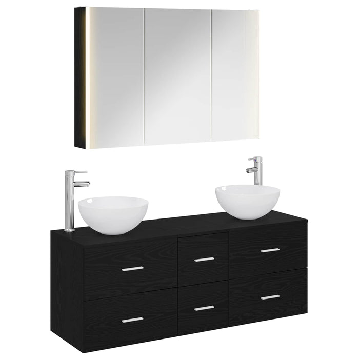 Set de mobilier pentru baie 4 pcs Stejar Negru WALTI