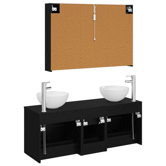 Set de mobilier pentru baie 4 pcs Stejar Negru WALTI