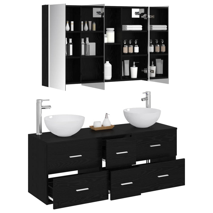Set de mobilier pentru baie 4 pcs Stejar Negru WALTI