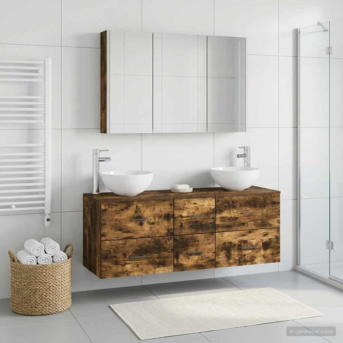 Set de mobilier pentru baie 4 pcs Stejar fumuriu WALTI