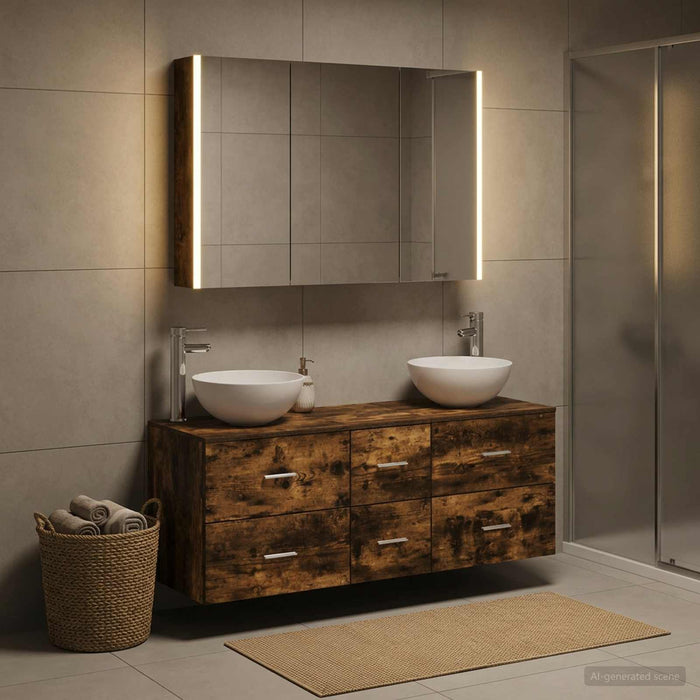 Set de mobilier pentru baie 4 buc. Stejar fumuriu - WALTI WALTI