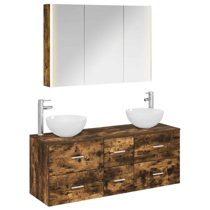 Set de mobilier pentru baie 4 pcs Stejar fumuriu WALTI