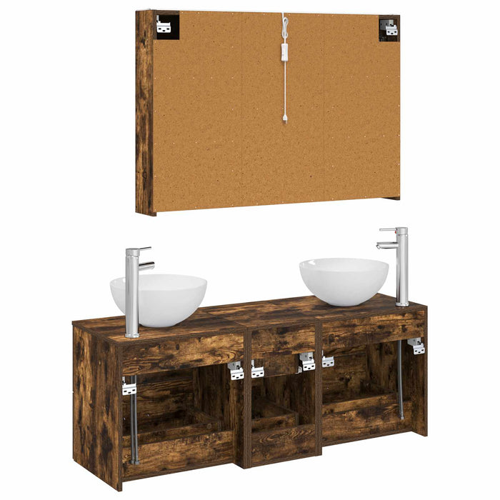Set de mobilier pentru baie 4 pcs Stejar fumuriu WALTI