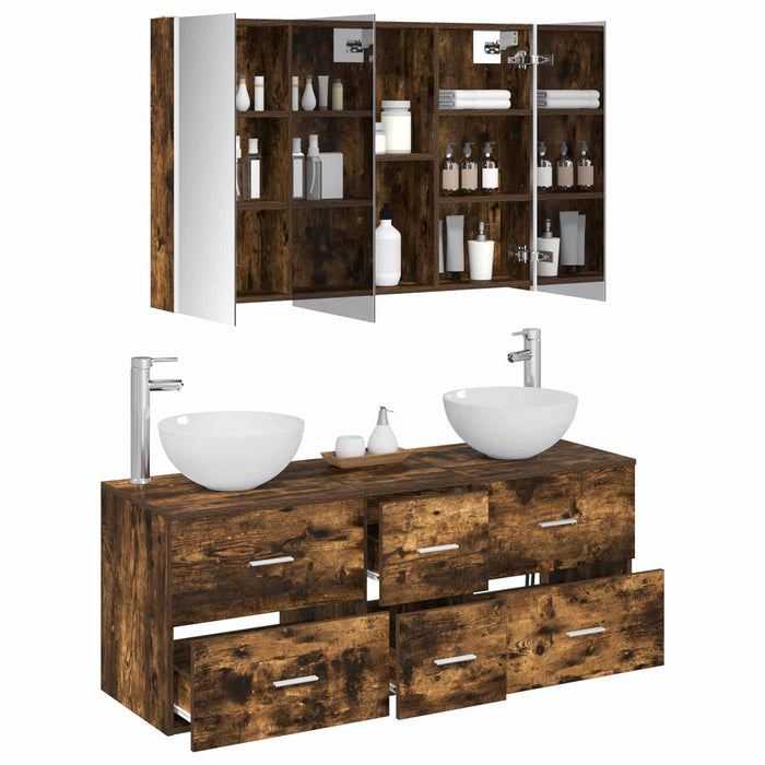 Set de mobilier pentru baie 4 pcs Stejar fumuriu WALTI