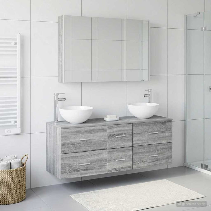 Set de mobilier pentru baie 4 pcs Sonoma gri WALTI