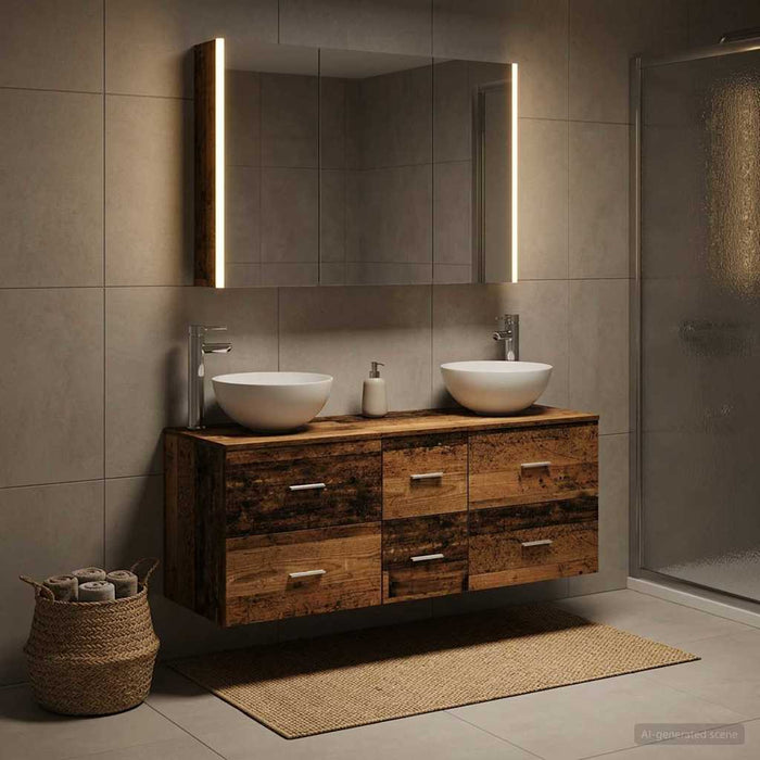 Set de mobilier pentru baie 4 pcs Lemn vechi WALTI