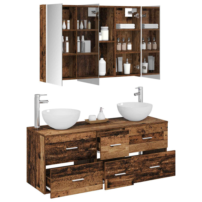 Set de mobilier pentru baie 4 pcs Lemn vechi WALTI