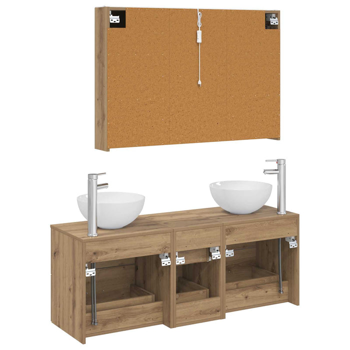Set de mobilier pentru baie 4 pcs Stejar Artizanal WALTI