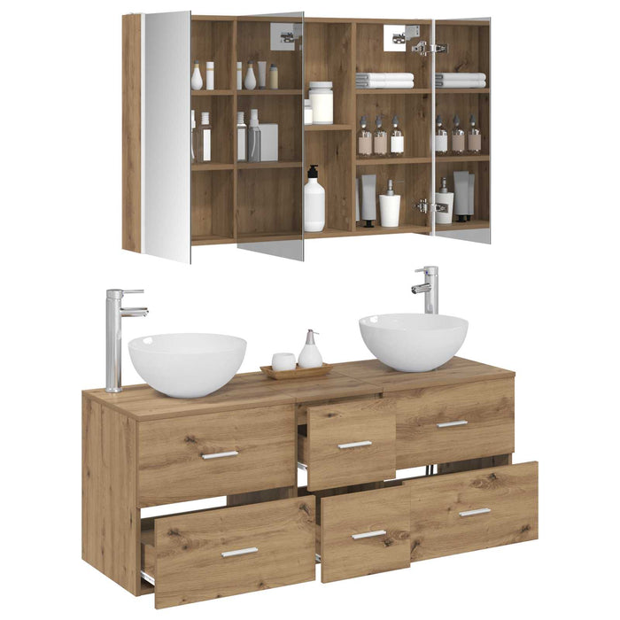 Set de mobilier pentru baie 4 pcs Stejar Artizanal WALTI