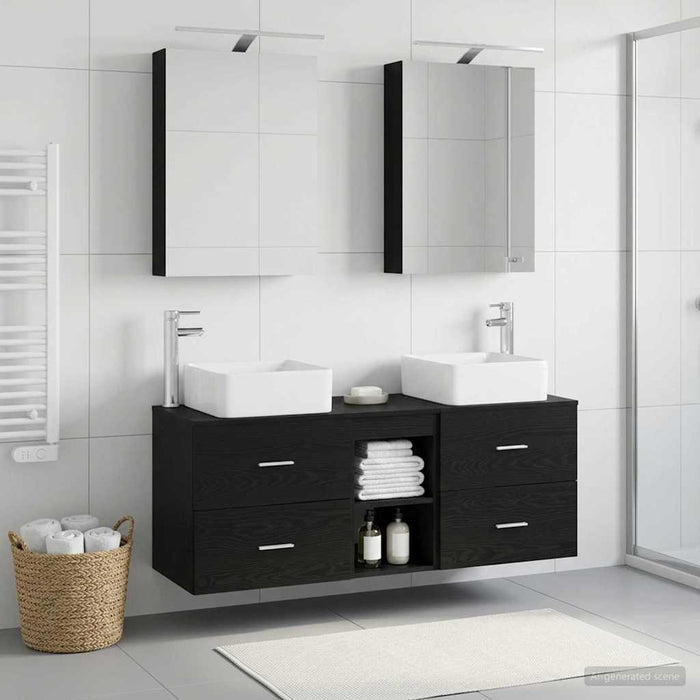 Set de mobilier pentru baie 5 pcs Stejar Negru WALTI