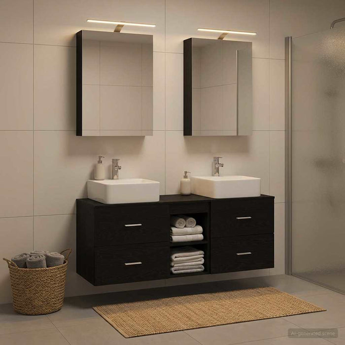 Set de mobilier pentru baie 5 pcs Stejar Negru WALTI
