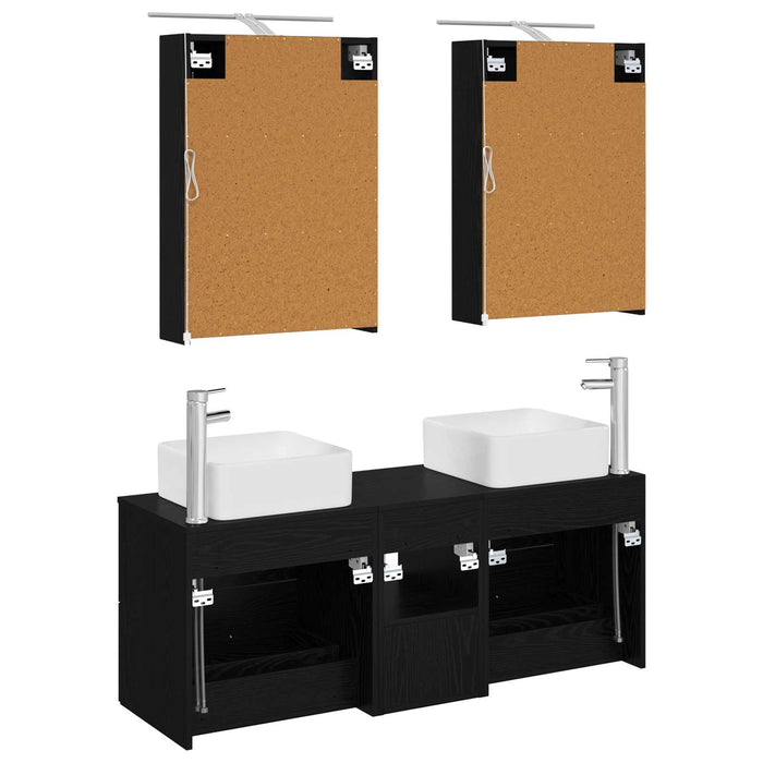 Set de mobilier pentru baie 5 pcs Stejar Negru WALTI