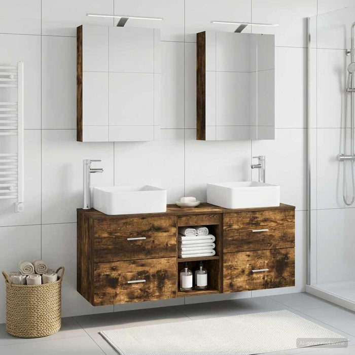 Set de mobilier pentru baie 5 pcs Stejar fumuriu WALTI