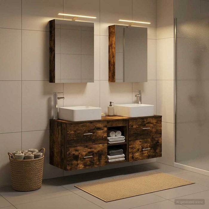 Set de mobilier pentru baie 5 buc. Stejar fumuriu - WALTI WALTI