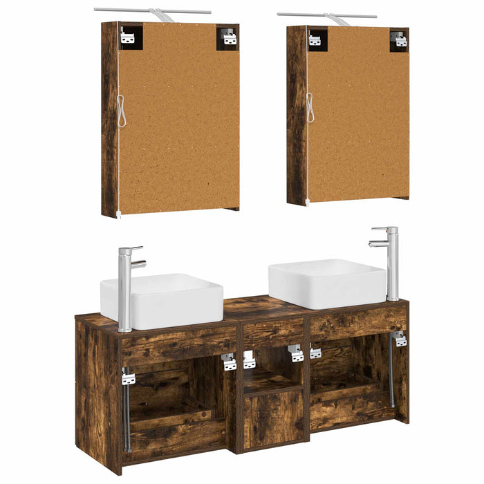 Set de mobilier pentru baie 5 pcs Stejar fumuriu WALTI
