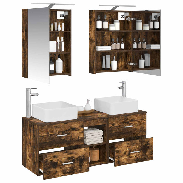 Set de mobilier pentru baie 5 pcs Stejar fumuriu WALTI